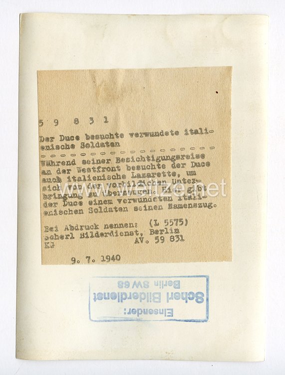 III. Reich Pressefoto. Der Duce besucht verwundete italienische Soldaten. 9.7.1940..  Bild 2