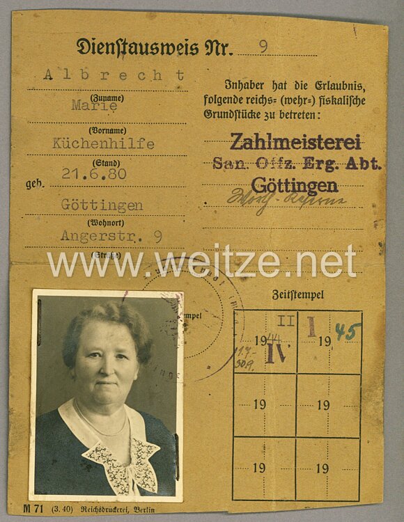 Dienstausweis für eine Frau aus Göttingen