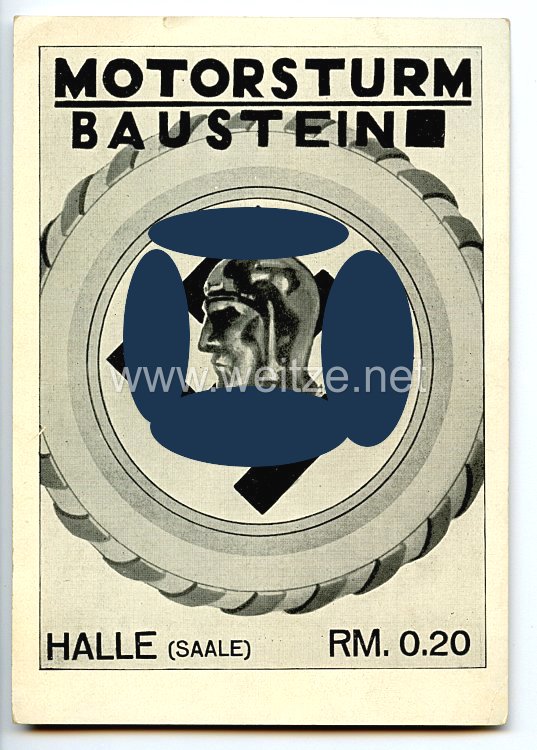 SA - Propaganda-Postkarte - " Motorsturm Baustein Halle ( Saale ) RM 0.20 - Sturmlied der M.S.A. Halle 8/36 "