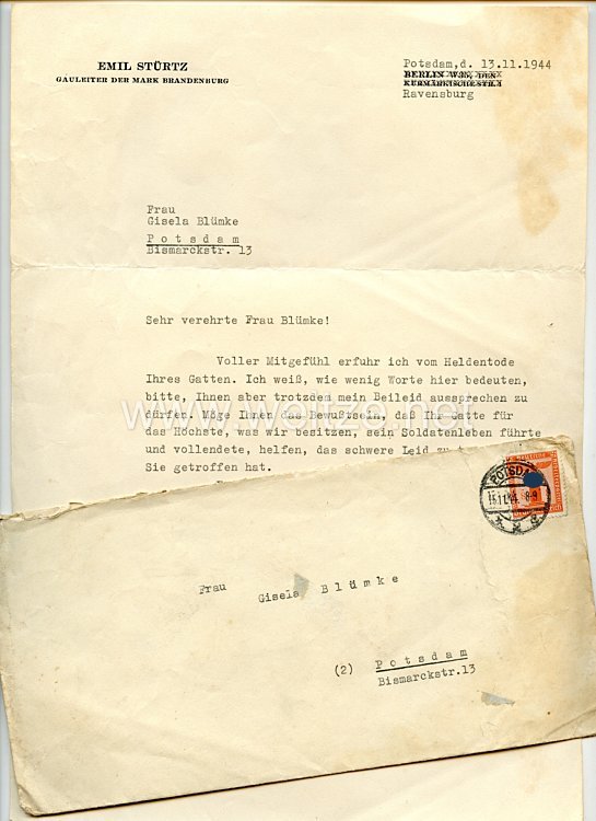 III. Reich - Originalunterschrift von Emil Stürtz, Gauleiter der Mark Brandenburg