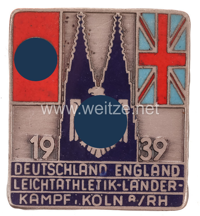 III. Reich - offizielles tragbares Teilnehmerabzeichen " Deutschland-England Leichtathletik Länderkampf - Köln am Rhein 1939 "