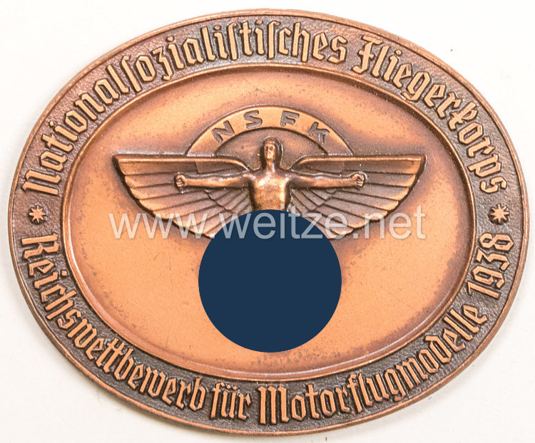 NSFK - nichttragbare Teilnehmerplakette " Nationalsozialistisches Fliegerkorps - Reichswettbewerb für Motorflugmodelle 1938 "