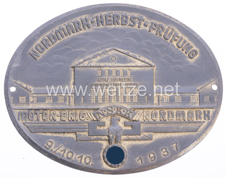 NSKK - nichttragbare Teilnehmerplakette - " Motor-Brig. Nordmark - Nordmark-Herbst-Prüfung 9./10.10.1937 "