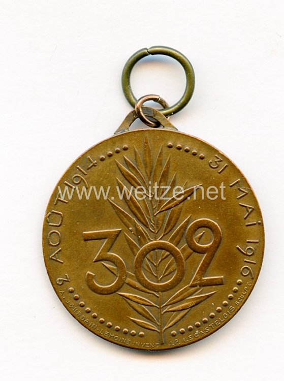 Frankreich Erinnerungsmedaille "Médaille du 302° Régiment d'Infanterie" 