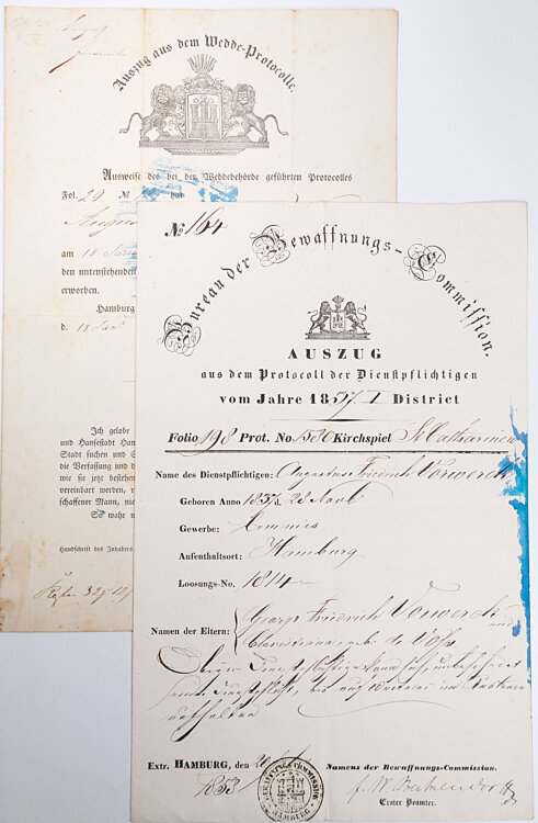 Hamburg 1858-1861 - Dokumentenpaar eines Mannes,