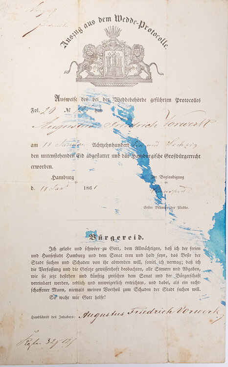 Hamburg 1858-1861 - Dokumentenpaar eines Mannes, Bild 2