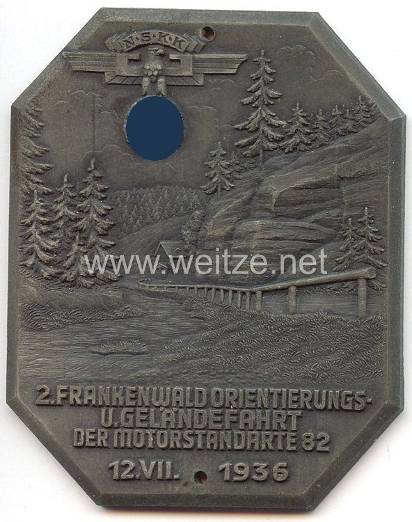 NSKK - nichttragbare Teilnehmerplakette - " 2. Frankenwald Orientierungs- u. Geländefahrt der Motorstandarte 82 12.7.1936 " 