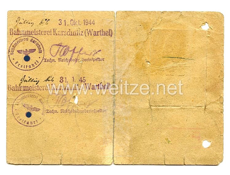 III. Reich - Deutsche Reichbahn - Dienstausweis für einen Polnischen Aushilfsarbeiter  Bild 2