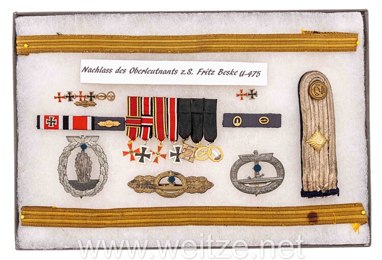 Kriegsmarine U-Bootwaffe: Ordensnachlass aus dem Nachlass des Oberleutnant zur See Fritz Beske, 2. WO auf  "U-475" Bild 2