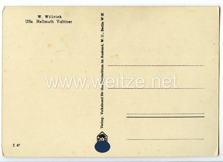 Heer - Willrich farbige Propaganda-Postkarte - Ritterkreuzträger Unteroffizier Hellmuth Valtiner Bild 2