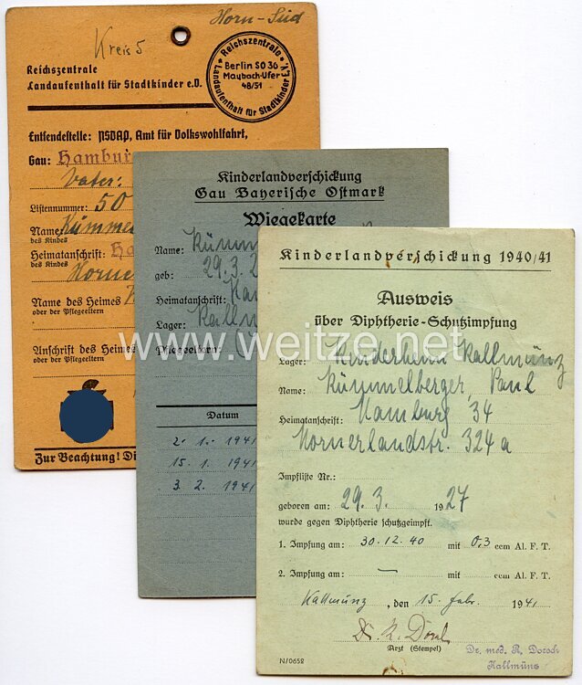 III. Reich - Dokumentengruppe für einen Jungen des Jahrgangs 1927 aus Hamburg