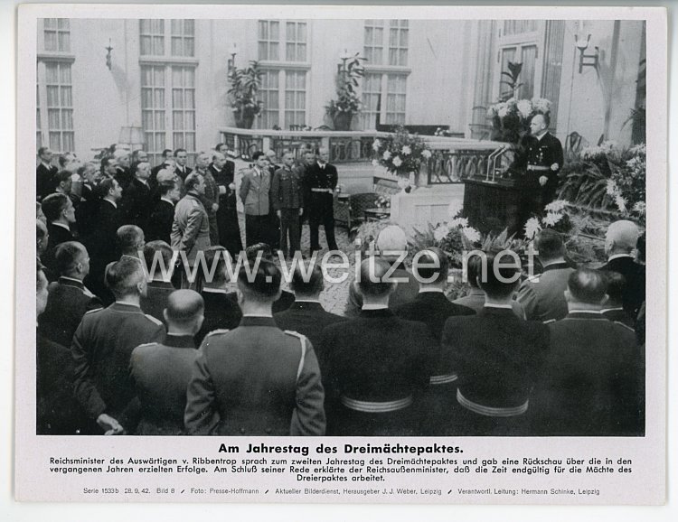 III. Reich - gedrucktes Pressefoto " Am Jahrestag des Dreimächtepaktes " 28.9.1942