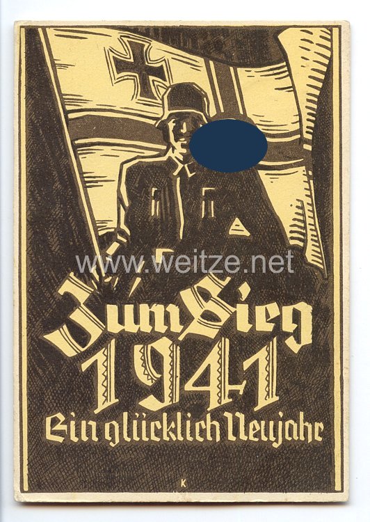 III. Reich - Propaganda-Postkarte - " Zum Sieg 1941 - Ein glückliches Neujahr "