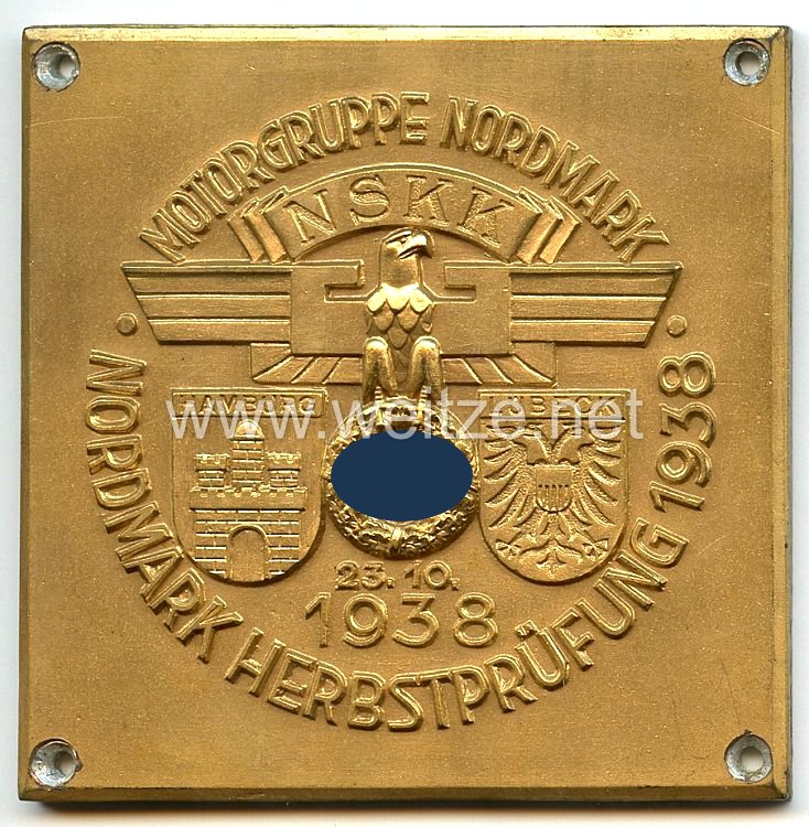 NSKK - nichttragbare Teilnehmerplakette - " Motorbrigade Nordmark - Nordmark Herbstprüfung 23.10.1938 Hamburg - Lübeck "