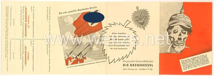 III. Reich - Zentralverlag der NSDAP - Bestellschein für die Zeitschriften Illustrierter Beobachter und Die Brennessel
