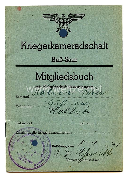 III.Reich Kriegskameradschaft - Mitgliedsbuch Buß - Saar 