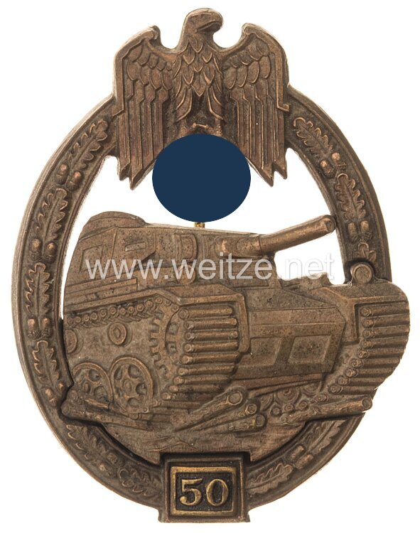 Panzerkampfabzeichen in Bronze mit Einsatzzahl "50" - Gustav Brehmer Markneukirchen