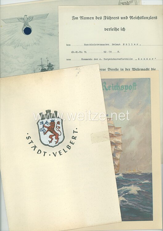 Kriegsmarine - Dokumentengruppe eines Angehörigen der 4. Torpedobootsflottille " Kondor "