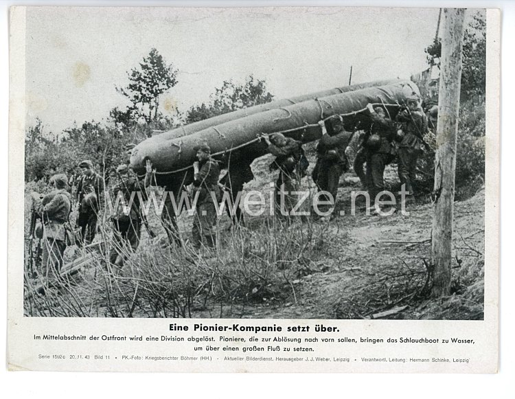 III. Reich - gedrucktes Pressefoto " Eine Pionier - Kompanie setzt über " 20.11.1943