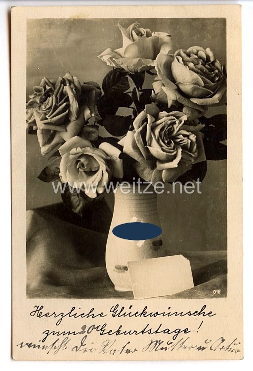 III. Reich - frühe Propaganda-Postkarte mit Hakenkreuz - " Herzliche Glückwünsche zum Geburtstage ! "