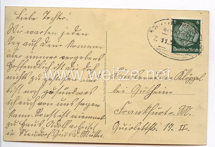 III. Reich - frühe Propaganda-Postkarte mit Hakenkreuz - " Herzliche Glückwünsche zum Geburtstage ! " Bild 2