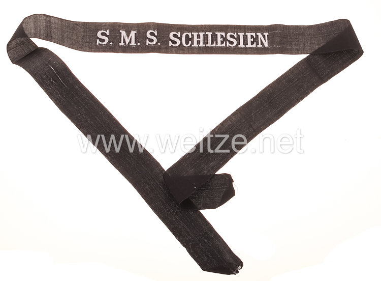 Kaiserliche Marine Mützenband "S.M.S. Schlesien" in Silber. 