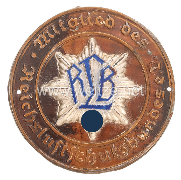 III. Reich - Reichsluftschutzbund ( RLB ) - Türplakette - " Mitglied des Reichsluftschutzbundes "