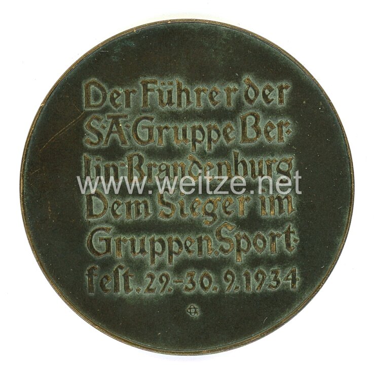 SA nichttragbare Siegermedaille "Der Führer der SA Gruppe Berlin-Brandenburg Dem Sieger im Gruppensport Fest- 29.-30.9.1934" Bild 2