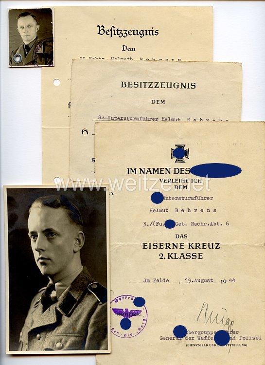 Waffen-SS - Dokumenten- und Fotogruppe für einen späteren SS-Untersturmführer in der 6. SS-Gebirgsdivision 
