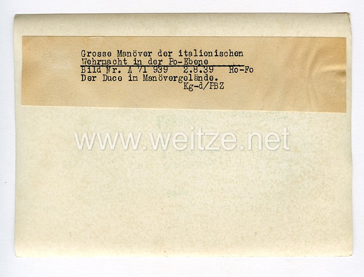 III. Reich Pressefoto. Große Manöver der italienischen Wehrmacht in der Po-Ebene. 2.8.1939. Bild 2