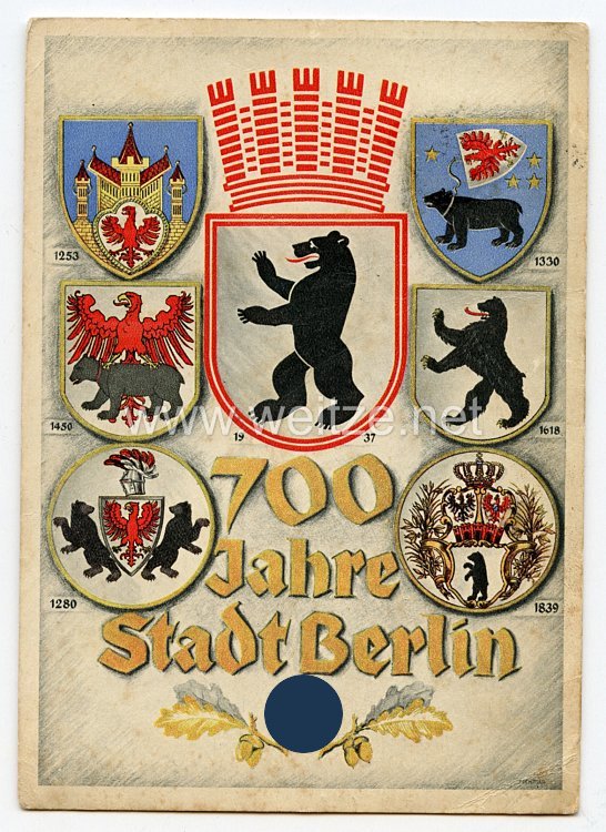 III. Reich - farbige Propaganda-Postkarte - " 700 Jahre Stadt Berlin - 1937 "
