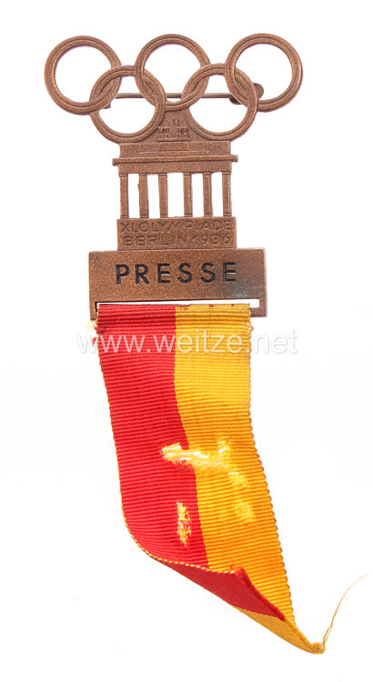 XI. Olympischen Spiele 1936 Berlin - Offizielles Teilnehmerabzeichen für einen Angehörigen der Presse