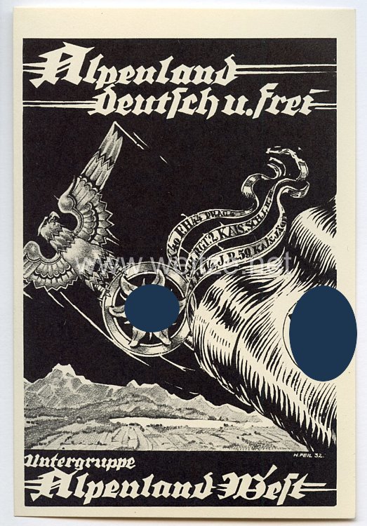 NSKK - Propaganda-Postkarte - " Alpenland deutsch u. frei - Untergruppe Alpenland West "