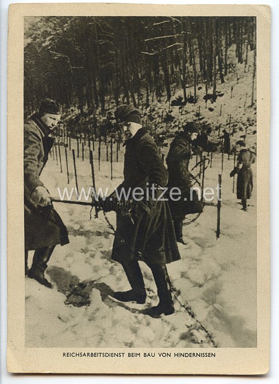 III. Reich - Propaganda-Postkarte - " Reichsarbeitsdienst beim Bau von Hindernissen "