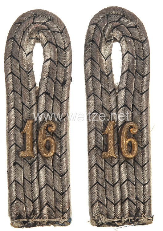 Preußen 1. Weltkrieg Paar Schulterstücke für einen Leutnant im Infanterie-Regiment Freiherr von Sparr (3. Westfälisches) Nr. 16