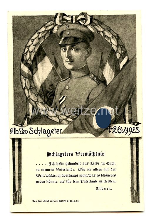 Weimarer Republik - Propaganda-Postkarte - " Schlageters Vermächtnis "