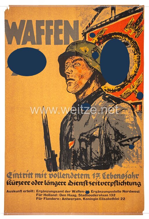 Waffen-SS - großes farbiges Werbeplakat für Kriegsfreiwillige