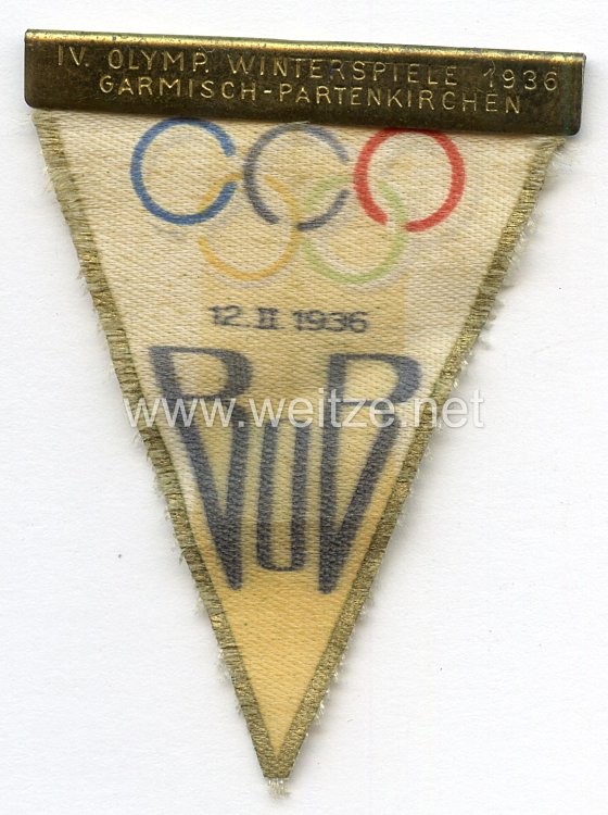 IV. Olympische Winterspiele 1936 Garmisch-Partenkirchen - Eintrittsabzeichen für die Bob-Wettkämpfe 12.2.1936