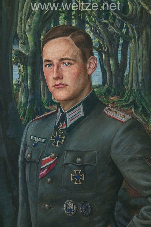 Wehrmacht - großes Ölgemälde des Ritterkreuzträgers der 3./Art.Rgt. 240 Hauptmann Max-Eugen Petereit Bild 2