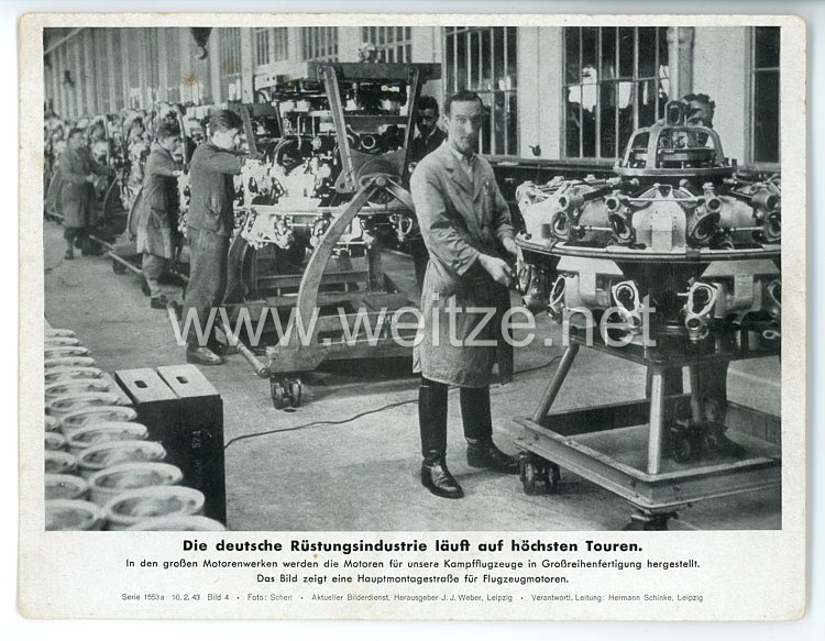 III. Reich - gedrucktes Pressefoto " Die deutsche Rüstungsindustrie läuft auf höchsten Touren " 16.2.1943
