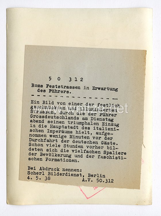 III. Reich Pressefoto. Roms Feststrassen in Erwartung des Führers. 5.5.1938. Bild 2