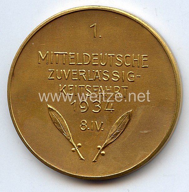 NSKK / DDAC - nichttragbare Siegerplakette - " 1. Mitteldeutsche Zuverlässigkeitsfahrt 8.4.1934 " Bild 2