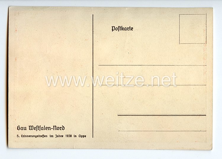 III. Reich - farbige Propaganda-Postkarte - " V. Treffen zur Erinnerung an den Entscheidungs-Wahlsieg in Lippe - hier sprach 1933 der Führer " Bild 2