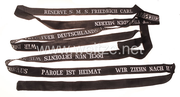 Kaiserliche Marine Reservisten-Mützenband "S.M.S. Friedrich Carl" in Silber. 
