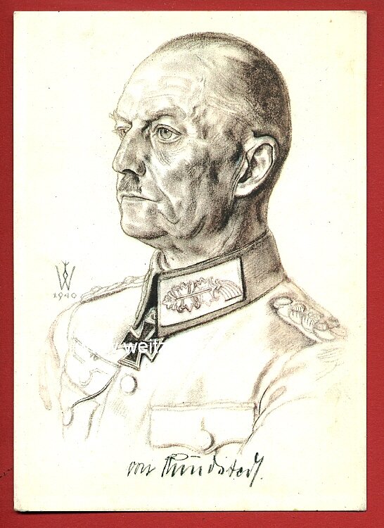 Heer - Willrich farbige Propaganda-Postkarte - Ritterkreuzträger Generaloberst Gerd v. Rundstedt