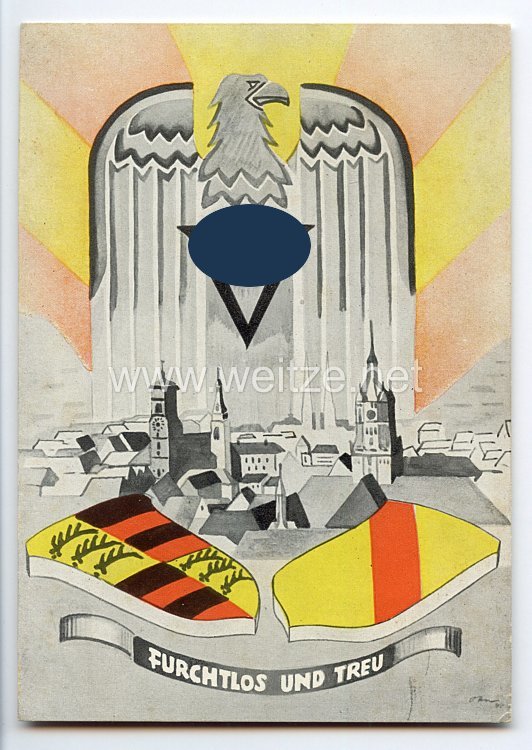 III. Reich - farbige Propaganda-Postkarte - " Furchtlos und treu "