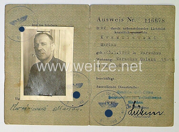 III. Reich - Generalgouvernement - Personalausweis für nicht deutsche Verwaltungsdienstangehörige  Bild 2