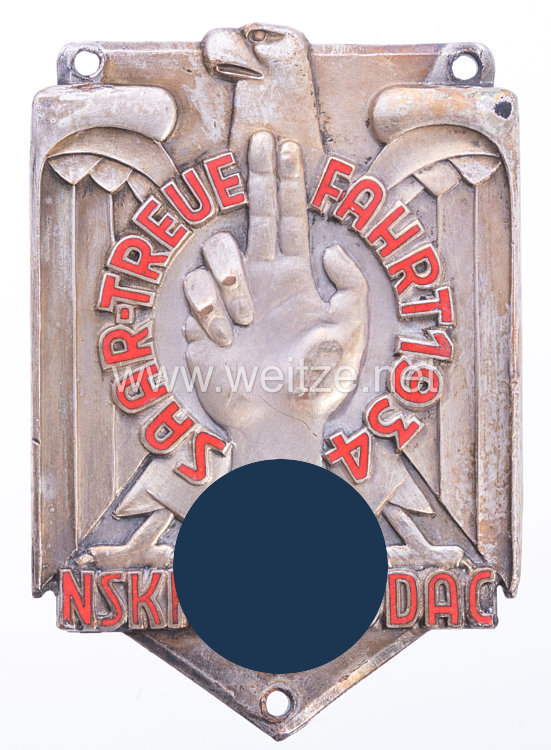 Nichttragbare Teilnehmerplakette: "NSKK / Saar-Treuefahrt 1934"
