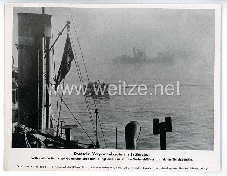 III. Reich - gedrucktes Pressefoto " Deutsche Vorpostenboote im Frühnebel " 6.1.1943