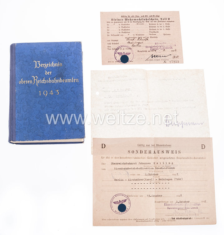 III. Reich - Deutsche Reichsbahn - Verzeichnis der oberen Reichsbahnbeamten 1943